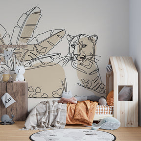 Safari themed leopard wallpaper transforming kids bedroom with tropical foliage design