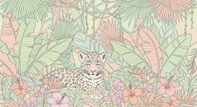 Detailed leopard jungle mural wallpaper design pattern with tropical foliage by Kids-Mundo