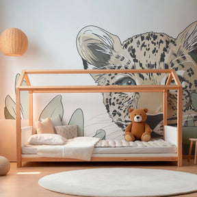 Leopard jungle wallpaper transforming kids playroom into exotic wildlife adventure space