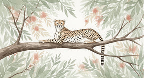 Detailed leopard and tropical foliage mural wallpaper design pattern by Kids-Mundo