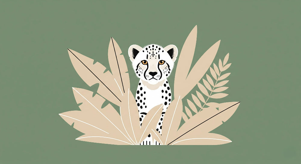 Detailed white leopard and tropical foliage mural wallpaper design pattern by Kids-Mundo