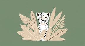 Detailed white leopard and tropical foliage mural wallpaper design pattern by Kids-Mundo