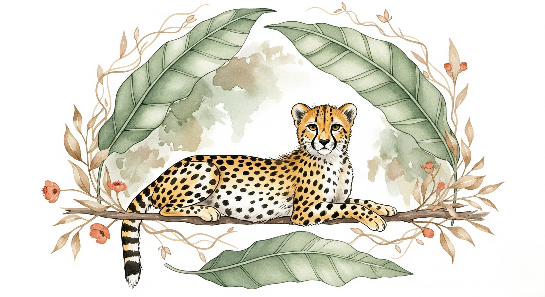 Detailed leopard and tropical foliage mural wallpaper design pattern by Kids-Mundo