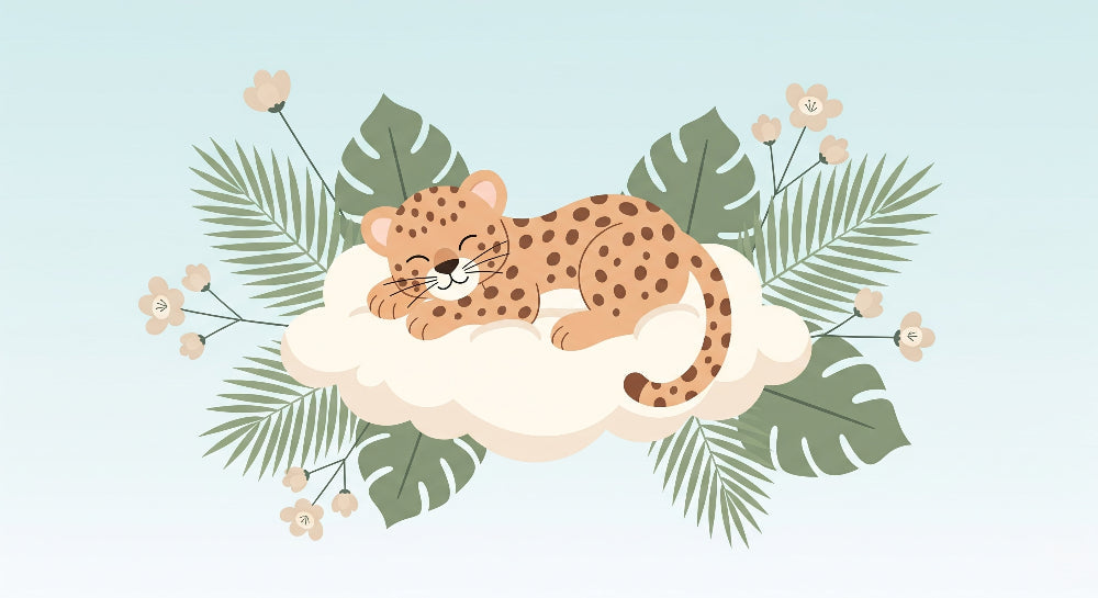Detailed sleeping leopard on cloud mural wallpaper design pattern by Kids-Mundo