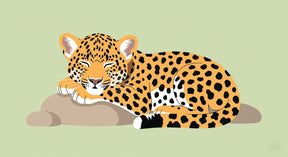 Detailed peaceful leopard mural wallpaper design pattern with pastel green background by Kids-Mundo