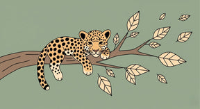 Detailed leopard mural wallpaper design pattern showing peaceful animal on branch by Kids-Mundo