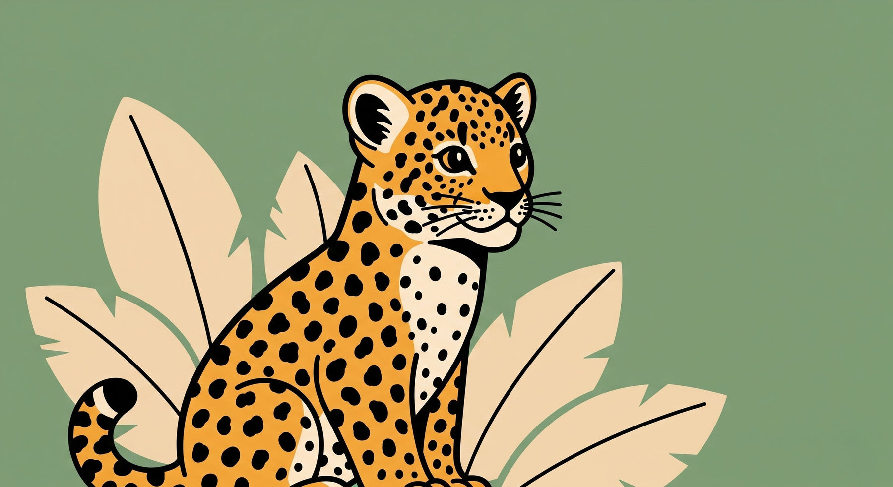 Detailed leopard and tropical foliage mural wallpaper design pattern by Kids-Mundo