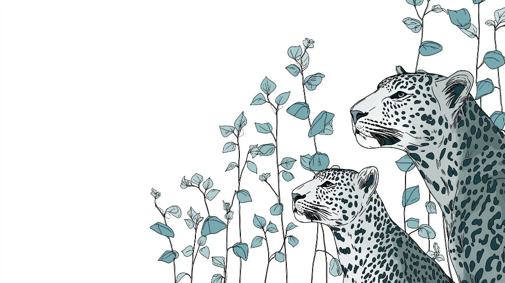 Detailed leopard and blue foliage mural wallpaper design pattern by Kids-Mundo