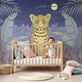 Majestic leopard mural wallpaper creating magical jungle nursery decor by Kids-Mundo