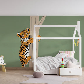 Safari leopard mural wallpaper creating adventure theme in children's bedroom decor