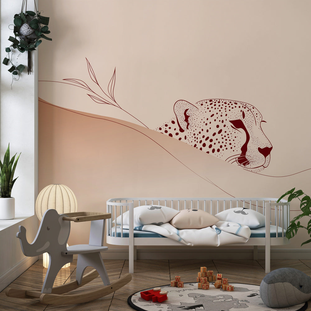 Sophisticated leopard mural wallpaper with abstract landscapes for modern nursery