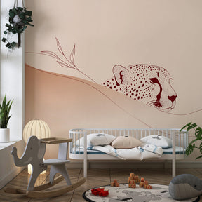 Sophisticated leopard mural wallpaper with abstract landscapes for modern nursery