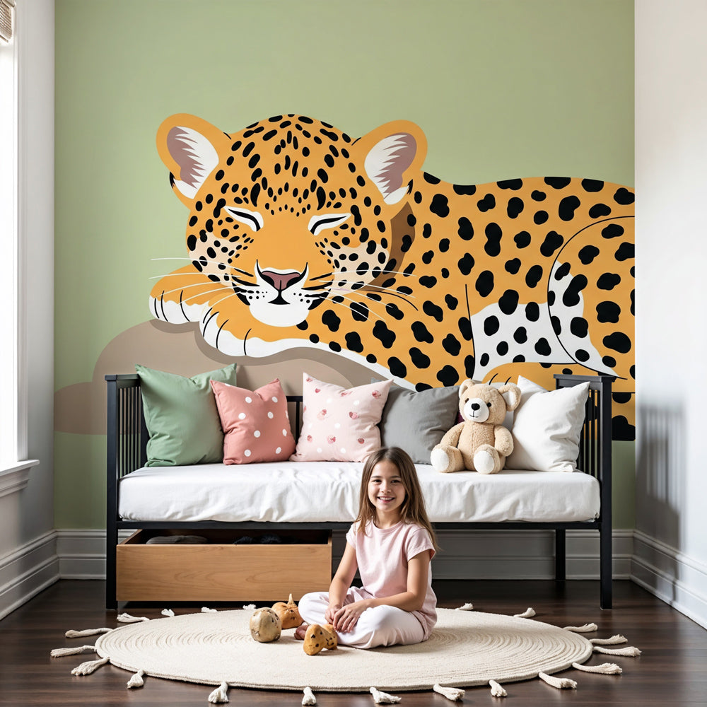 Peaceful leopard mural wallpaper creating serene safari nursery decor by Kids-Mundo