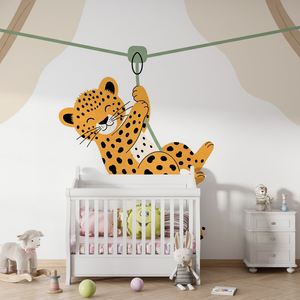 Animal themed leopard mural wallpaper for playful kids room by Kids-Mundo