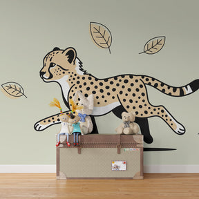 Nature-themed leopard mural wallpaper for modern kids playroom by Kids-Mundo