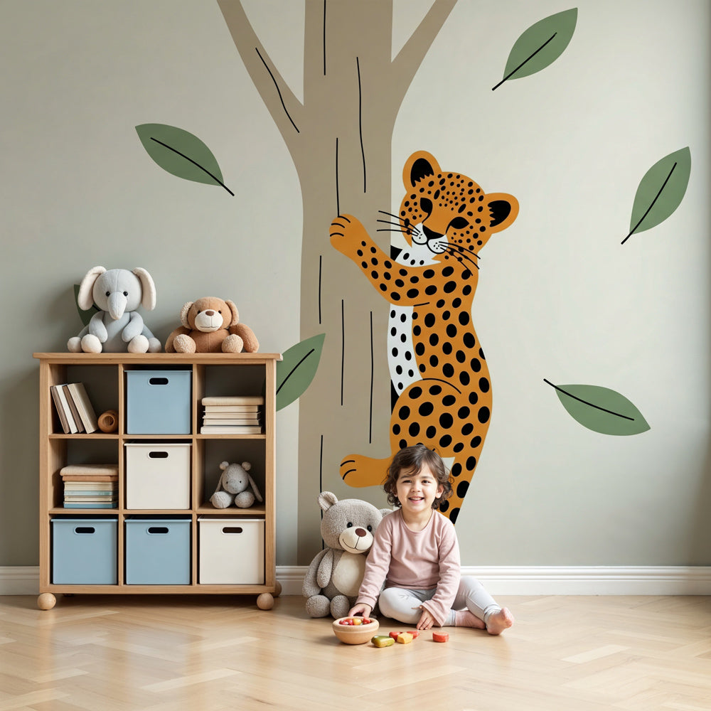 Leopard mural wallpaper creating adventurous safari nursery decor by Kids-Mundo