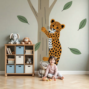 Leopard mural wallpaper creating adventurous safari nursery decor by Kids-Mundo