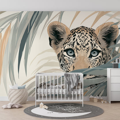 Kids-Mundo leopard wall mural adding a bold focal point to a playroom wall