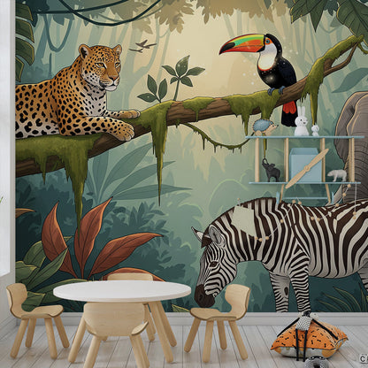 Kids-Mundo jungle animal wall mural bringing a rainforest scene to a playful kids' playroom