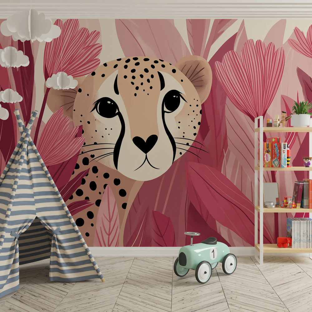 Safari leopard wallpaper creating jungle adventure theme in children's bedroom decor