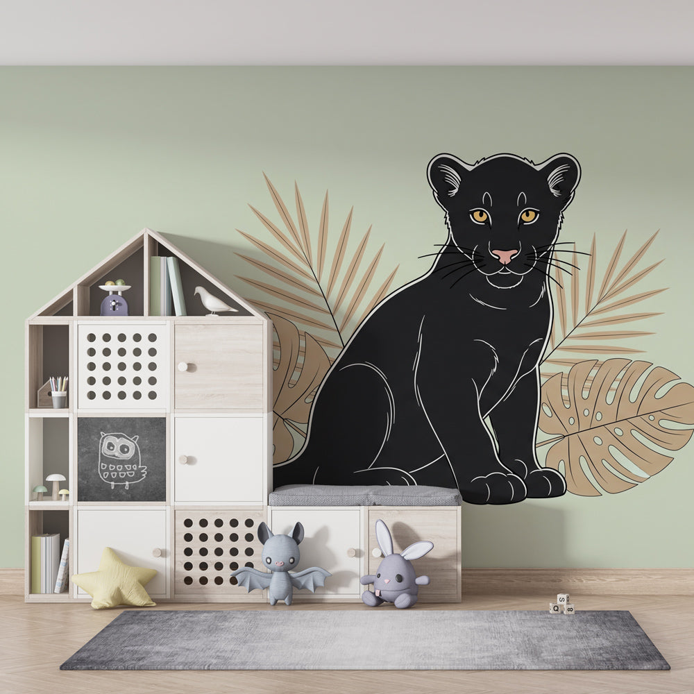 Jungle leopard wallpaper creating adventurous kids bedroom decor with warm tropical tones