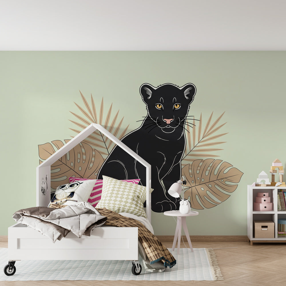 Tropical animal mural wallpaper transforming children's playroom into jungle sanctuary