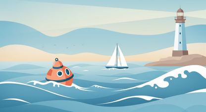 Flat artwork preview of the Kids-Mundo lighthouse and submarine ocean wall mural design