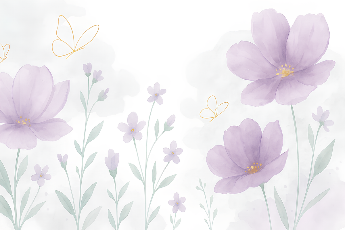 Lilac Watercolour Floral with Gold Butterflies Wall Mural