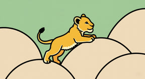 Detailed lion adventure mural wallpaper design pattern showing golden cub on green hills by Kids-Mundo