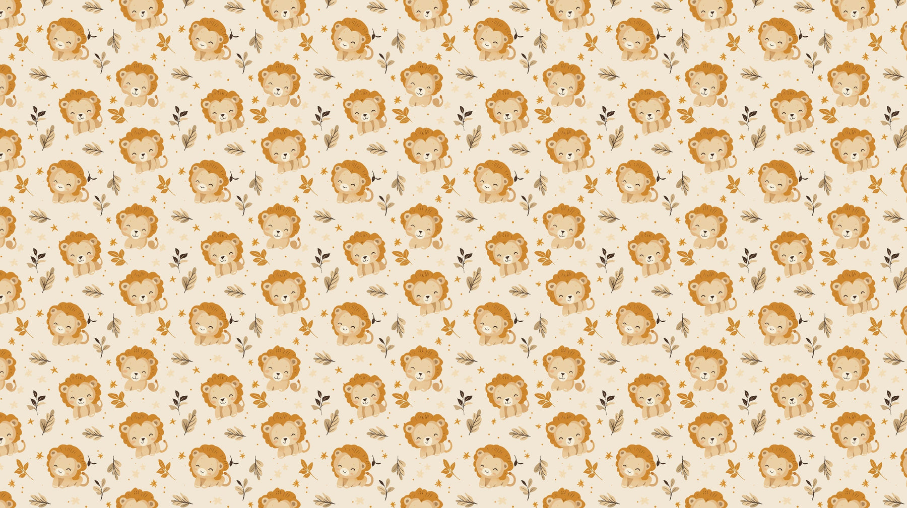 Detailed lion animal mural wallpaper design pattern with colorful leaves by Kids-Mundo