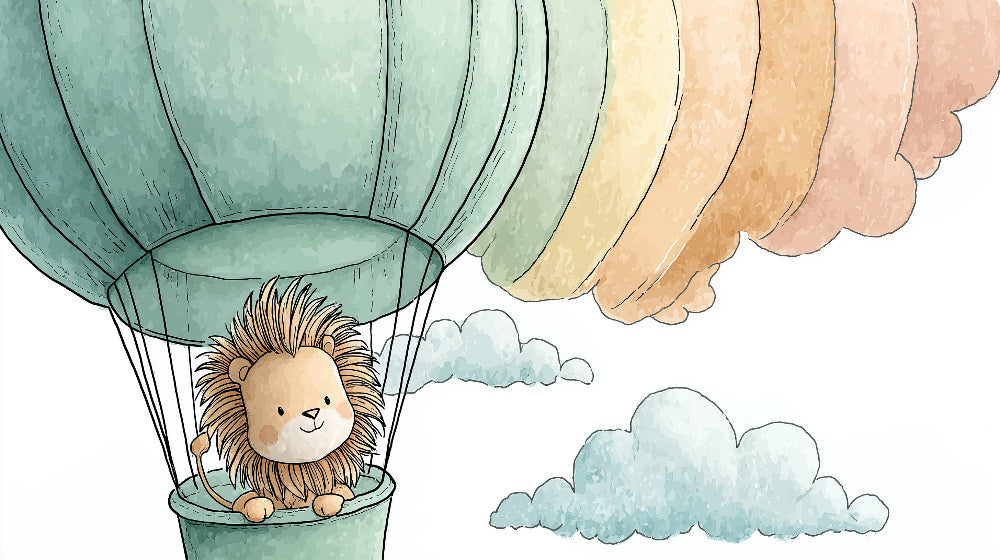 Detailed lion hot air balloon mural wallpaper design pattern by Kids-Mundo