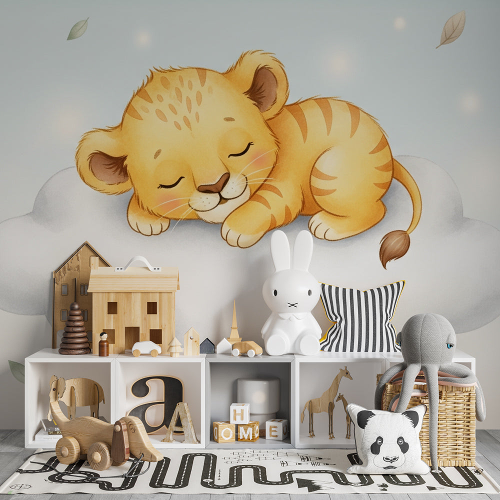 Safari cloud wallpaper with soft pastel colors for calm kids room atmosphere by Kids-Mundo