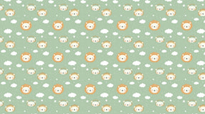 Detailed lion and clouds mural wallpaper design pattern with green tones and stars by Kids-Mundo