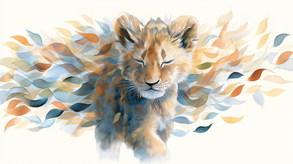 Kids-Mundo flat artwork preview of the dreamy colourful lion cub wall mural design