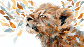 Detailed lion cub and foliage mural wallpaper design pattern showing safari artwork by Kids-Mundo