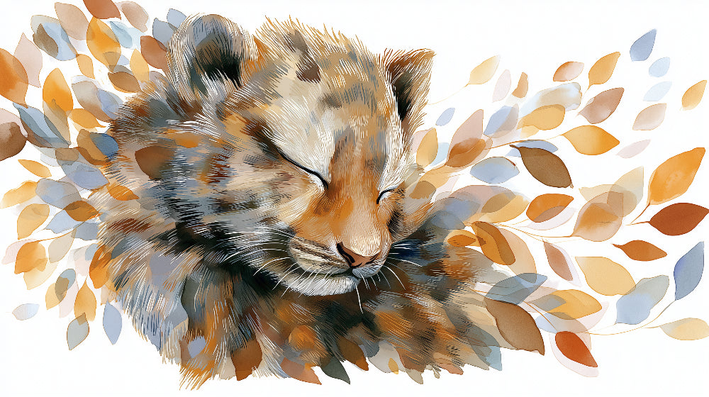Detailed lion cub and foliage mural wallpaper design pattern by Kids-Mundo