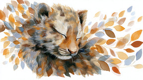Detailed lion cub and foliage mural wallpaper design pattern by Kids-Mundo