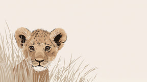 Detailed lion cub in savanna grass mural wallpaper design pattern by Kids-Mundo