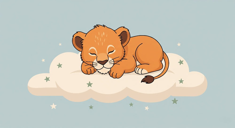 Detailed sleeping lion cub on cloud mural wallpaper design pattern by Kids-Mundo