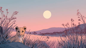 Detailed lion cub sunset savanna mural wallpaper design pattern by Kids-Mundo