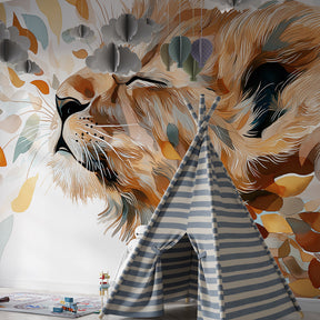 Safari lion cub wallpaper transforming children's bedroom with gentle nature theme