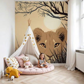 Lion cub safari mural wallpaper creating adventurous nursery decor by Kids-Mundo