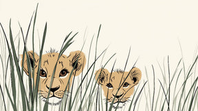 Detailed lion cubs in grass mural wallpaper design pattern by Kids-Mundo