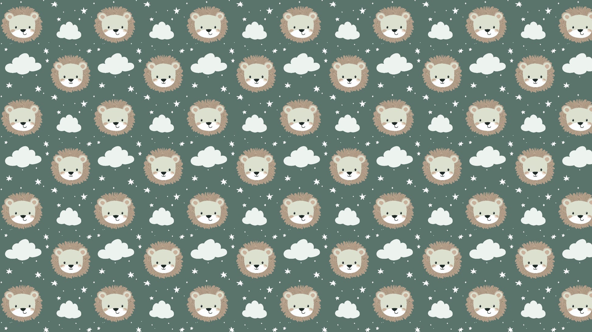 Detailed lion face mural wallpaper design pattern with clouds and stars by Kids-Mundo