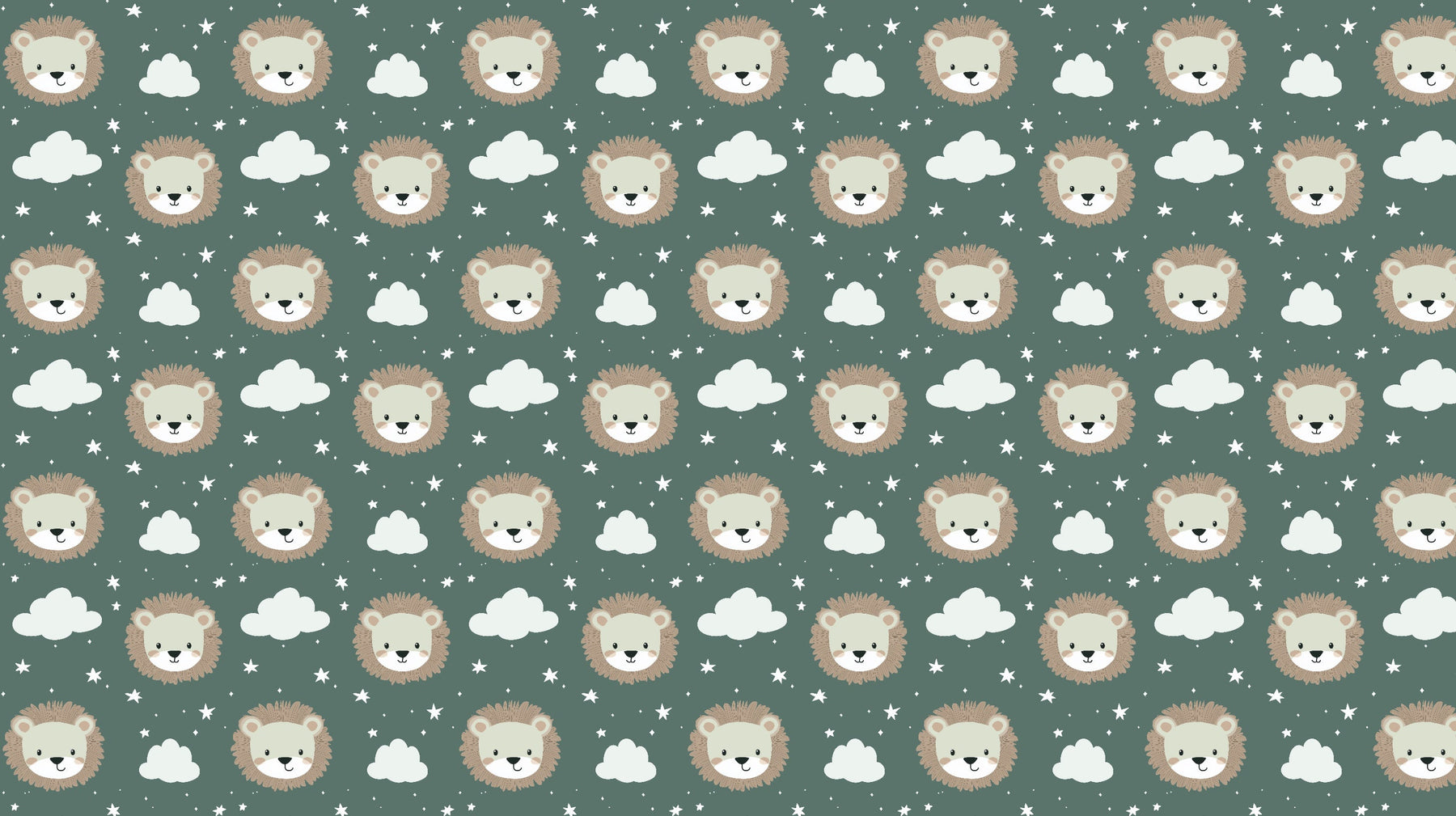 Detailed lion face mural wallpaper design pattern with clouds and stars by Kids-Mundo