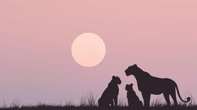Detailed lion family sunset mural wallpaper design pattern with savanna grass by Kids-Mundo
