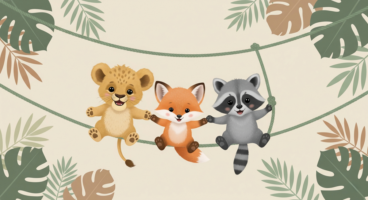 Lion, Fox and Raccoon Friends Wall Mural