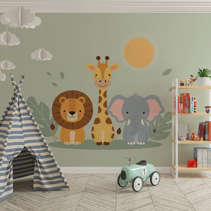 Kids-Mundo lion and giraffe safari wall mural brightening a kids playroom