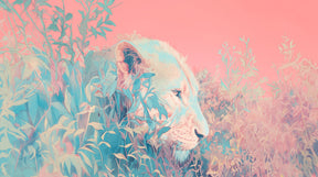 Detailed lion jungle mural wallpaper design pattern with pastel botanical elements by Kids-Mundo