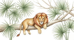 Detailed lion jungle mural wallpaper design pattern showing majestic safari animal by Kids-Mundo